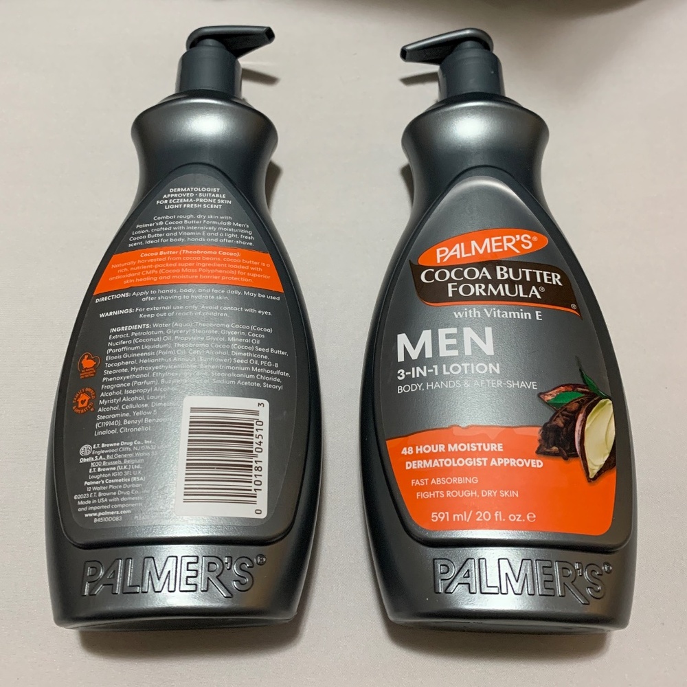 Two Palmers Men Cocoa Butter Vitamin E Body Hands & After Shave Lotion 20oz ea